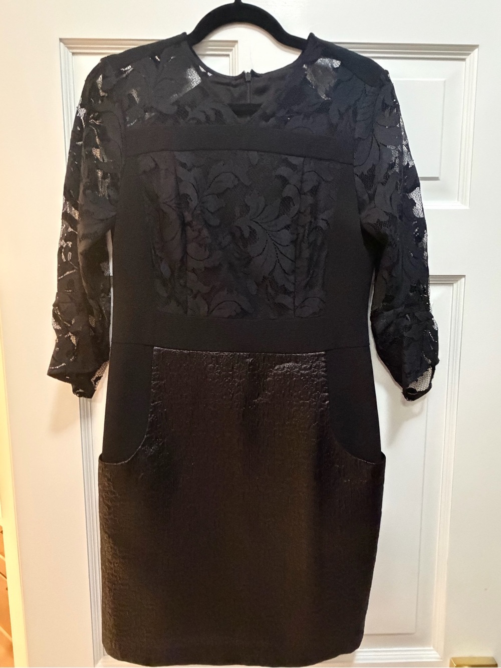 Vintage Nanette Lepore Black Lace & Textured Panel Long-Sleeve Dress